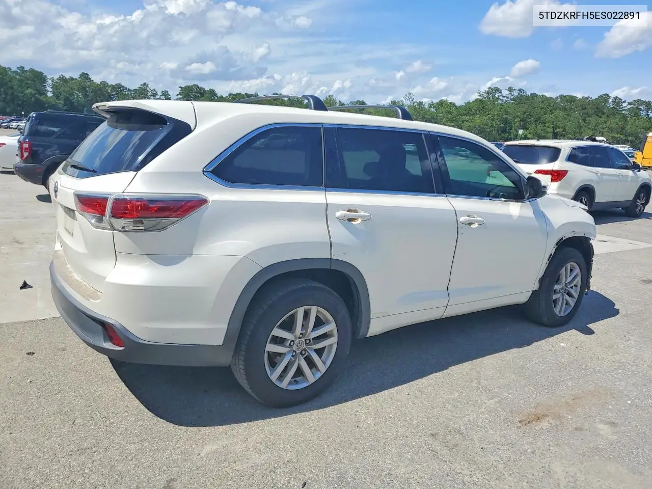 2014 Toyota Highlander Le VIN: 5TDZKRFH5ES022891 Lot: 58438256