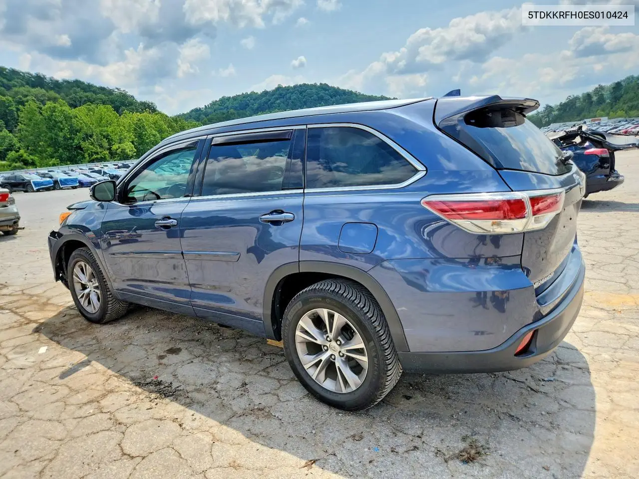 2014 Toyota Highlander Xle VIN: 5TDKKRFH0ES010424 Lot: 61135276