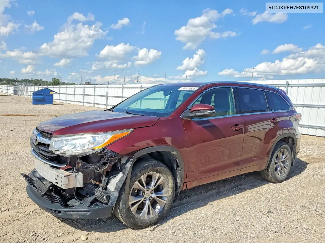 2015 Toyota Highlander Xle VIN: 5TDJKRFH7FS109321 Lot: 58439636