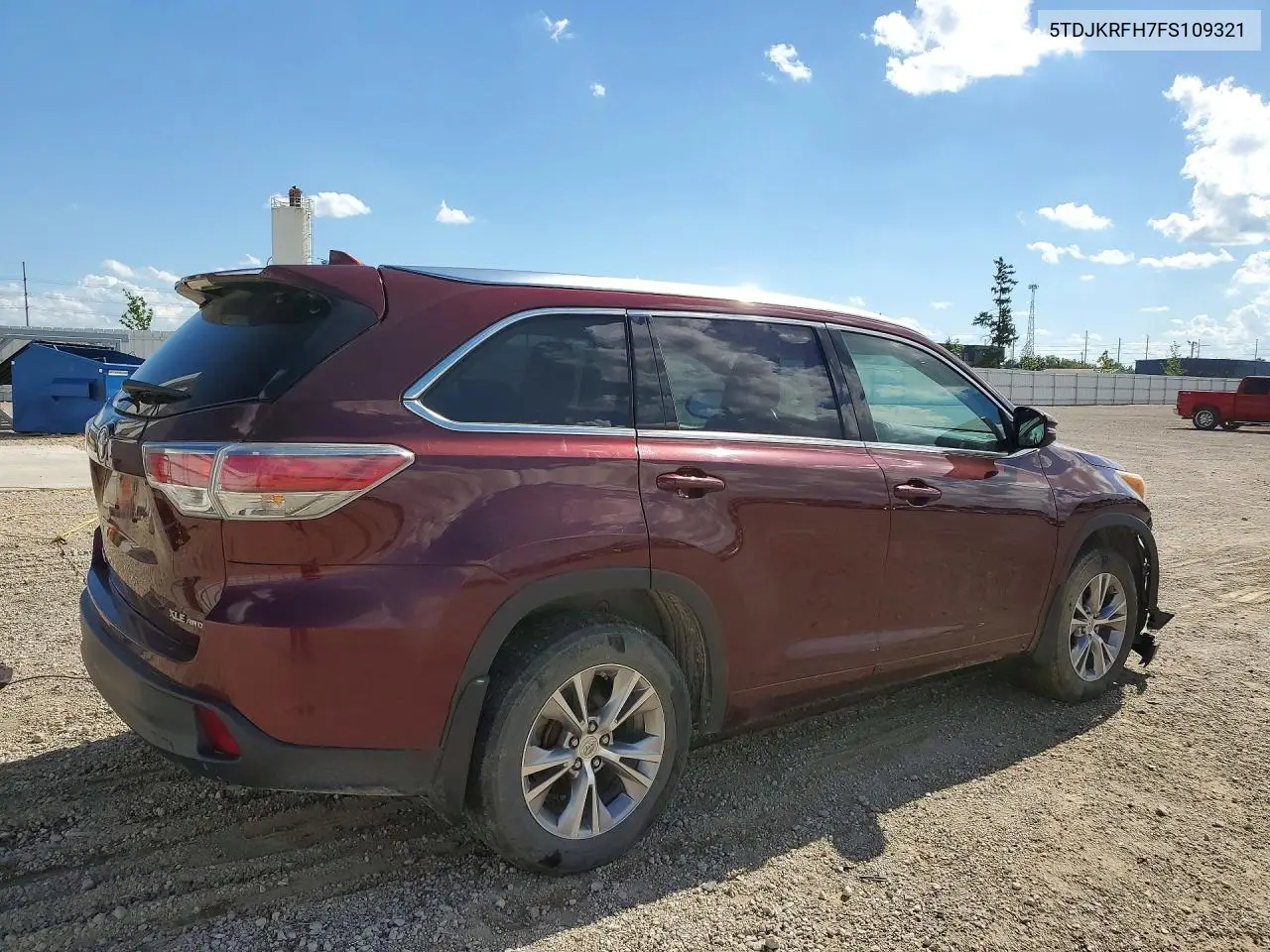 2015 Toyota Highlander Xle VIN: 5TDJKRFH7FS109321 Lot: 58439636