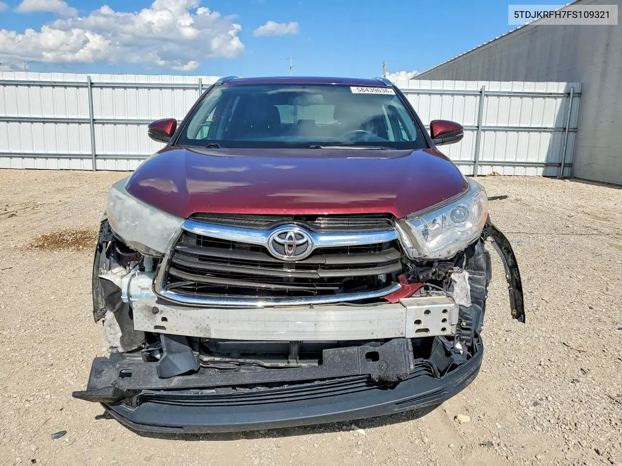2015 Toyota Highlander Xle VIN: 5TDJKRFH7FS109321 Lot: 58439636