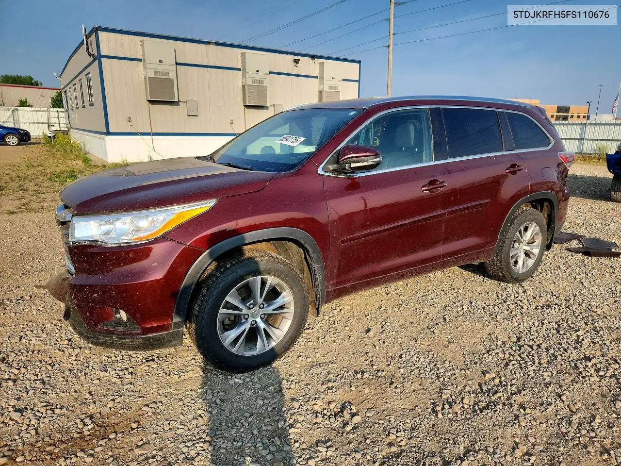 2015 Toyota Highlander Xle VIN: 5TDJKRFH5FS110676 Lot: 60941756