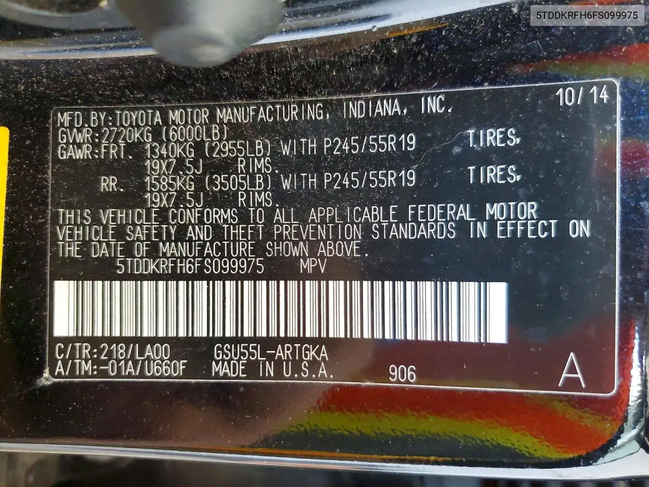 5TDDKRFH6FS099975 2015 Toyota Highlander Limited