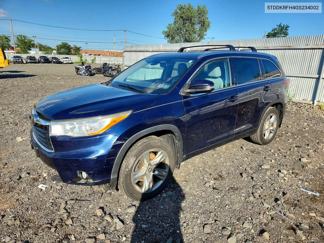 2016 Toyota Highlander Limited VIN: 5TDDKRFH4GS234002 Lot: 60548576