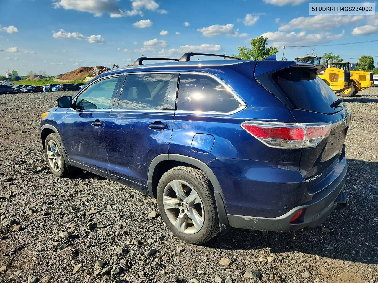 2016 Toyota Highlander Limited VIN: 5TDDKRFH4GS234002 Lot: 60548576