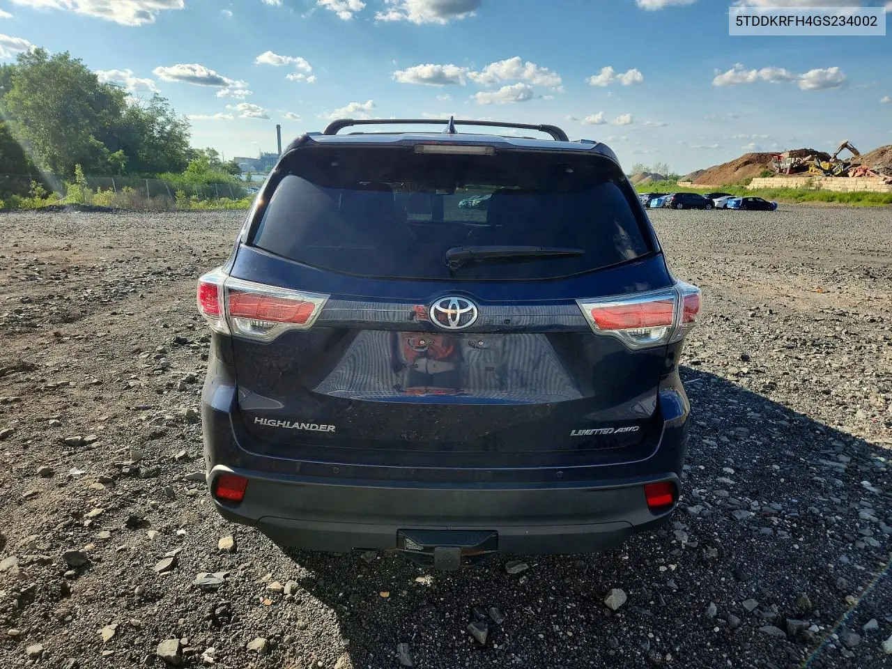 2016 Toyota Highlander Limited VIN: 5TDDKRFH4GS234002 Lot: 60548576