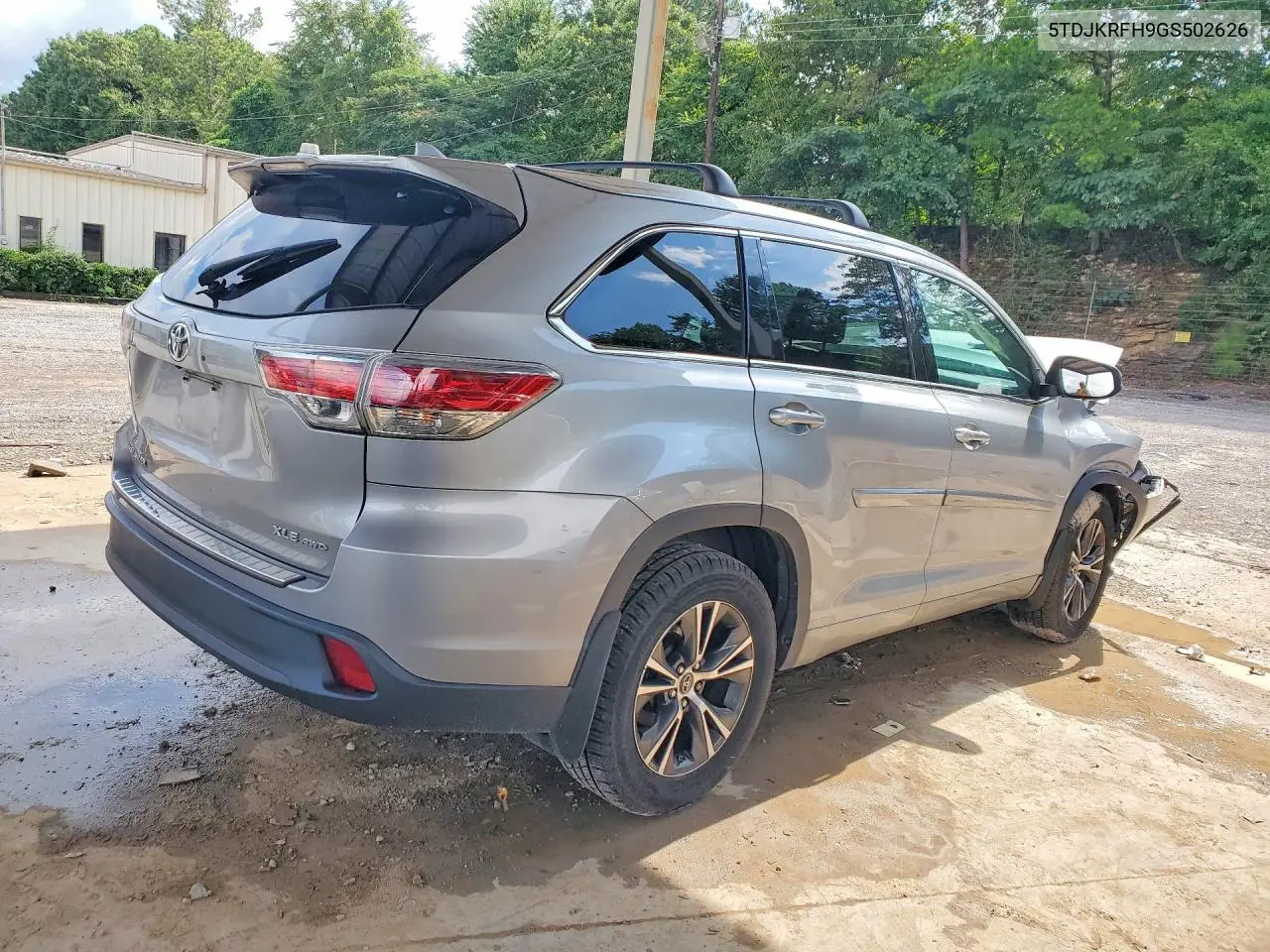 2016 Toyota Highlander VIN: 5TDJKRFH9GS502626 Lot: 60949126