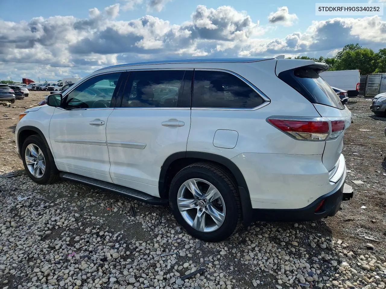 2016 Toyota Highlander Limited Platinum VIN: 5TDDKRFH9GS340252 Lot: 61689466