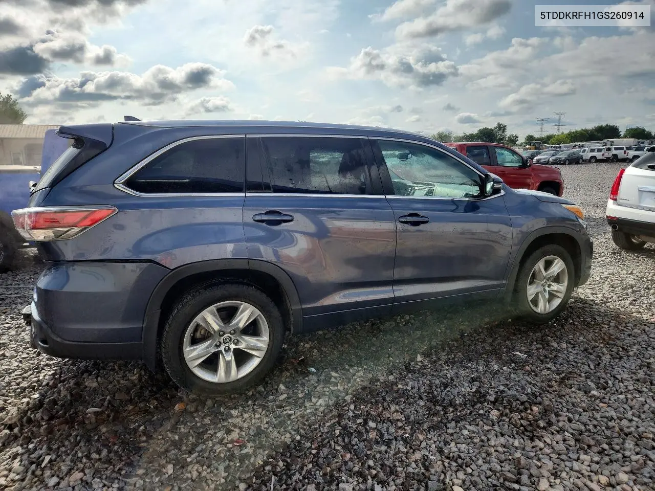 2016 Toyota Highlander Limited VIN: 5TDDKRFH1GS260914 Lot: 62077936