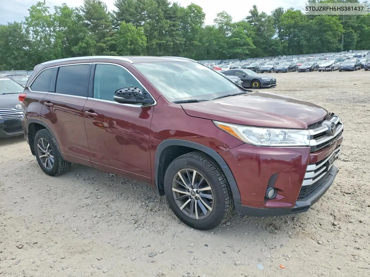 2017 Toyota Highlander Xle VIN: 5TDJZRFH6HS381437 Lot: 55946806