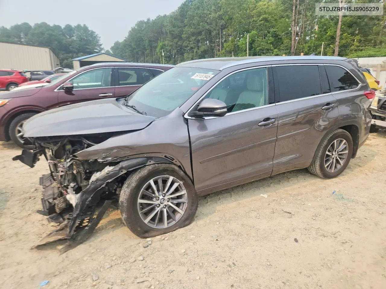 2018 Toyota Highlander Xle VIN: 5TDJZRFH5JS905229 Lot: 61137946