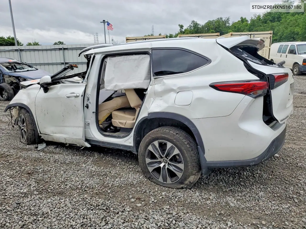 2022 Toyota Highlander Xle VIN: 5TDHZRBHXNS167180 Lot: 57884096
