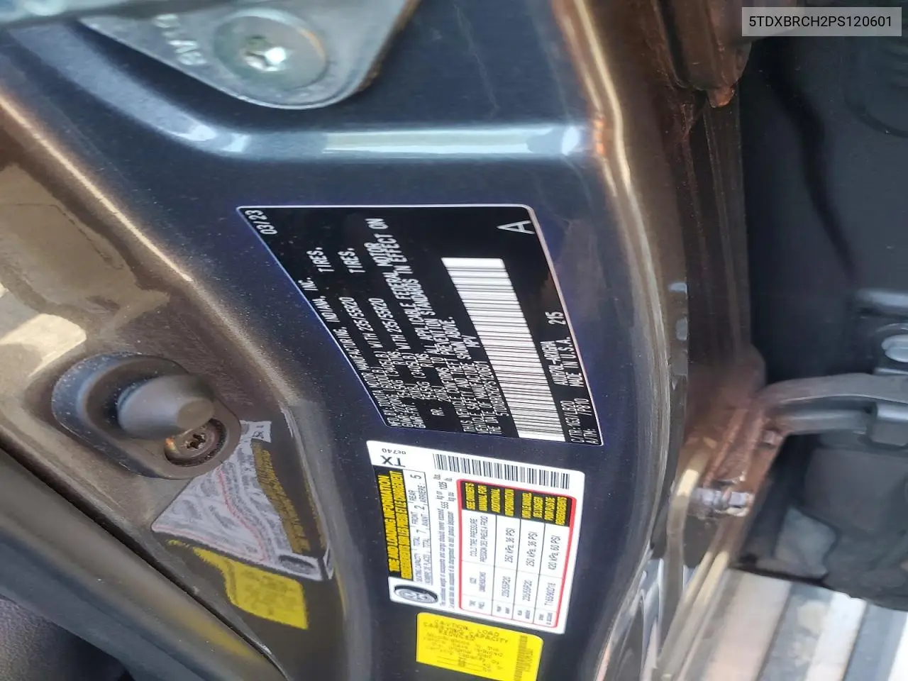 5TDXBRCH2PS120601 2023 Toyota Highlander Hybrid Limited