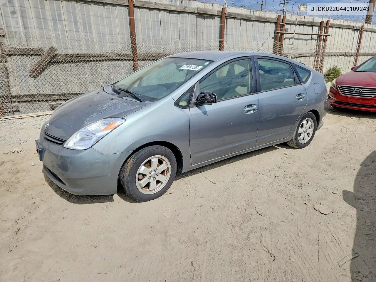 2004 Toyota Prius Base VIN: JTDKD22U440109243 Lot: 61904726