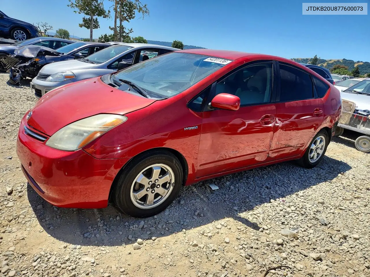 2007 Toyota Prius Base VIN: JTDKB20U877600073 Lot: 54201136