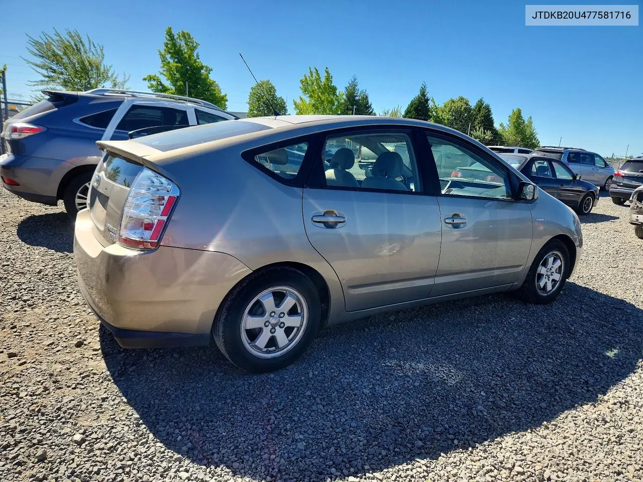 2007 Toyota Prius Base VIN: JTDKB20U477581716 Lot: 57030566
