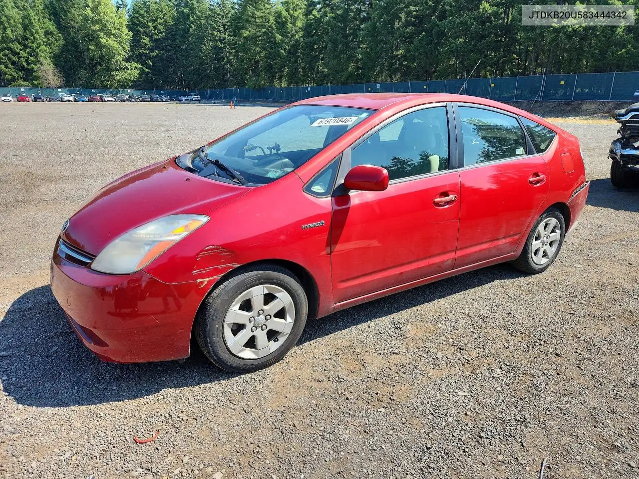 2008 Toyota Prius Base VIN: JTDKB20U583444342 Lot: 61920846
