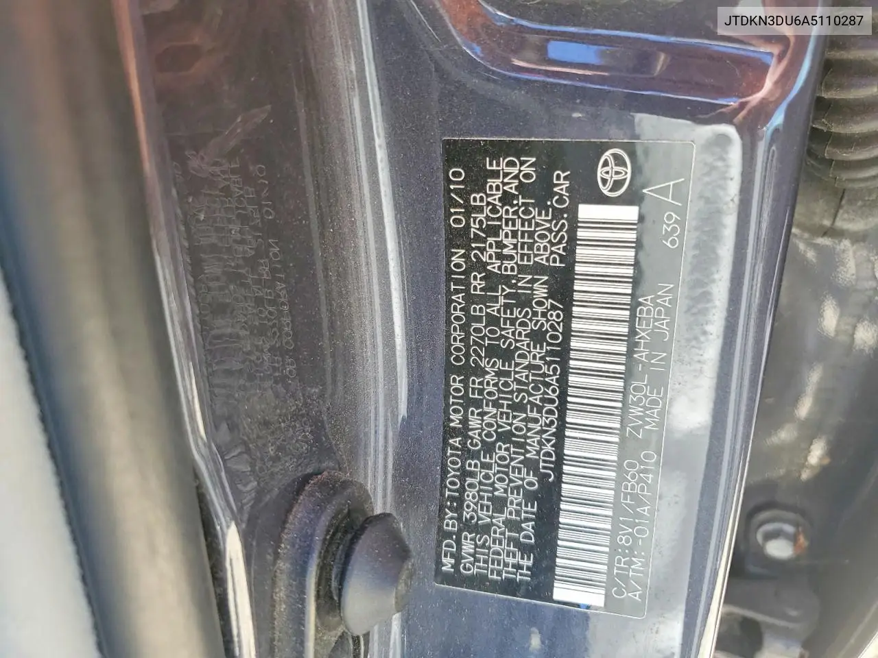 2010 Toyota Prius Iii VIN: JTDKN3DU6A5110287 Lot: 57381026