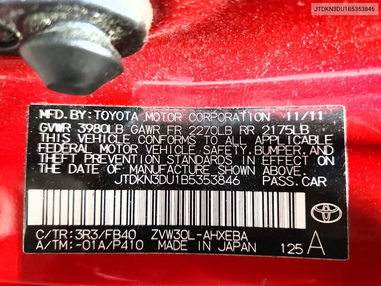 2011 Toyota Prius Two VIN: JTDKN3DU1B5353846 Lot: 61760616