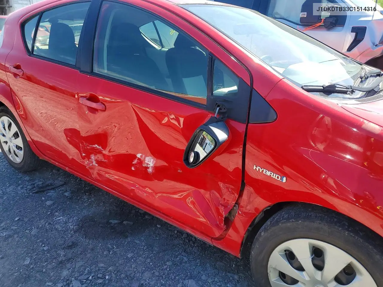 2012 Toyota Prius C One VIN: JTDKDTB33C1514316 Lot: 56150046