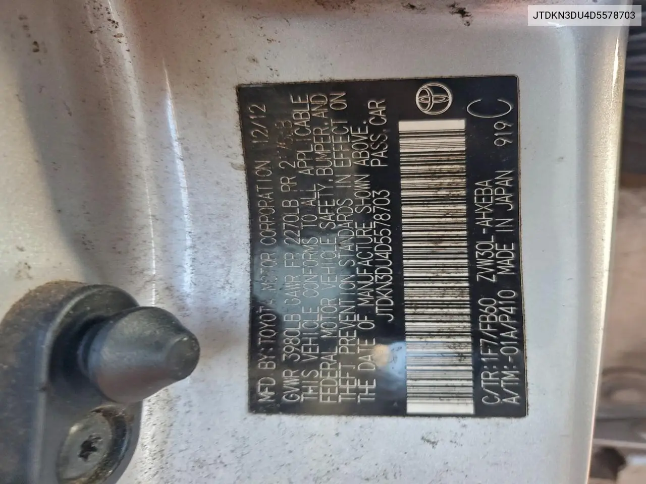 JTDKN3DU4D5578703 2013 Toyota Prius