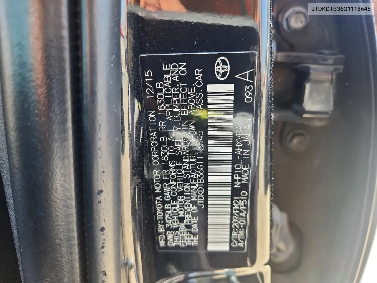 2016 Toyota Prius C Persona Special Edition VIN: JTDKDTB36G1118645 Lot: 60710406