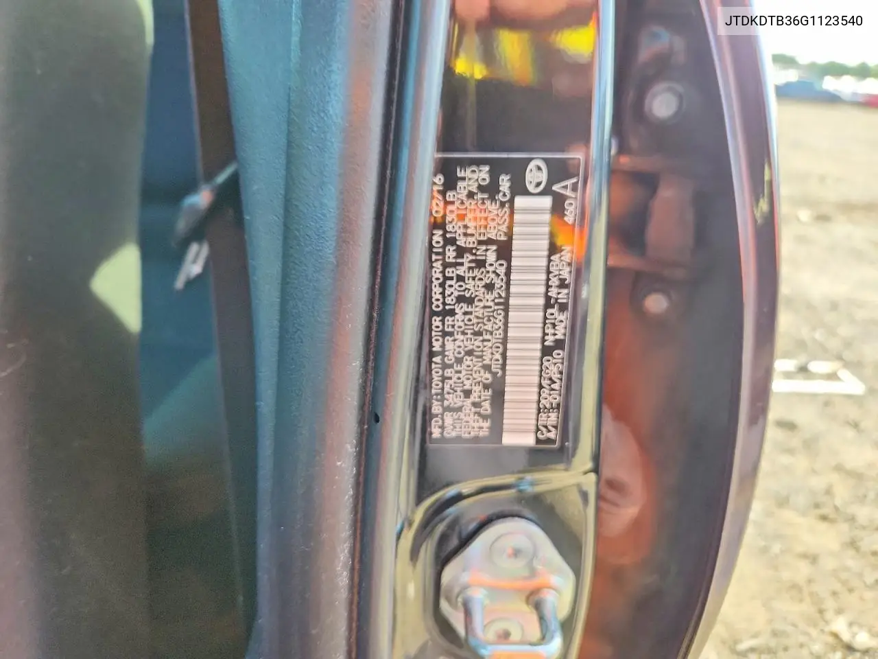 2016 Toyota Prius C Two VIN: JTDKDTB36G1123540 Lot: 61035286