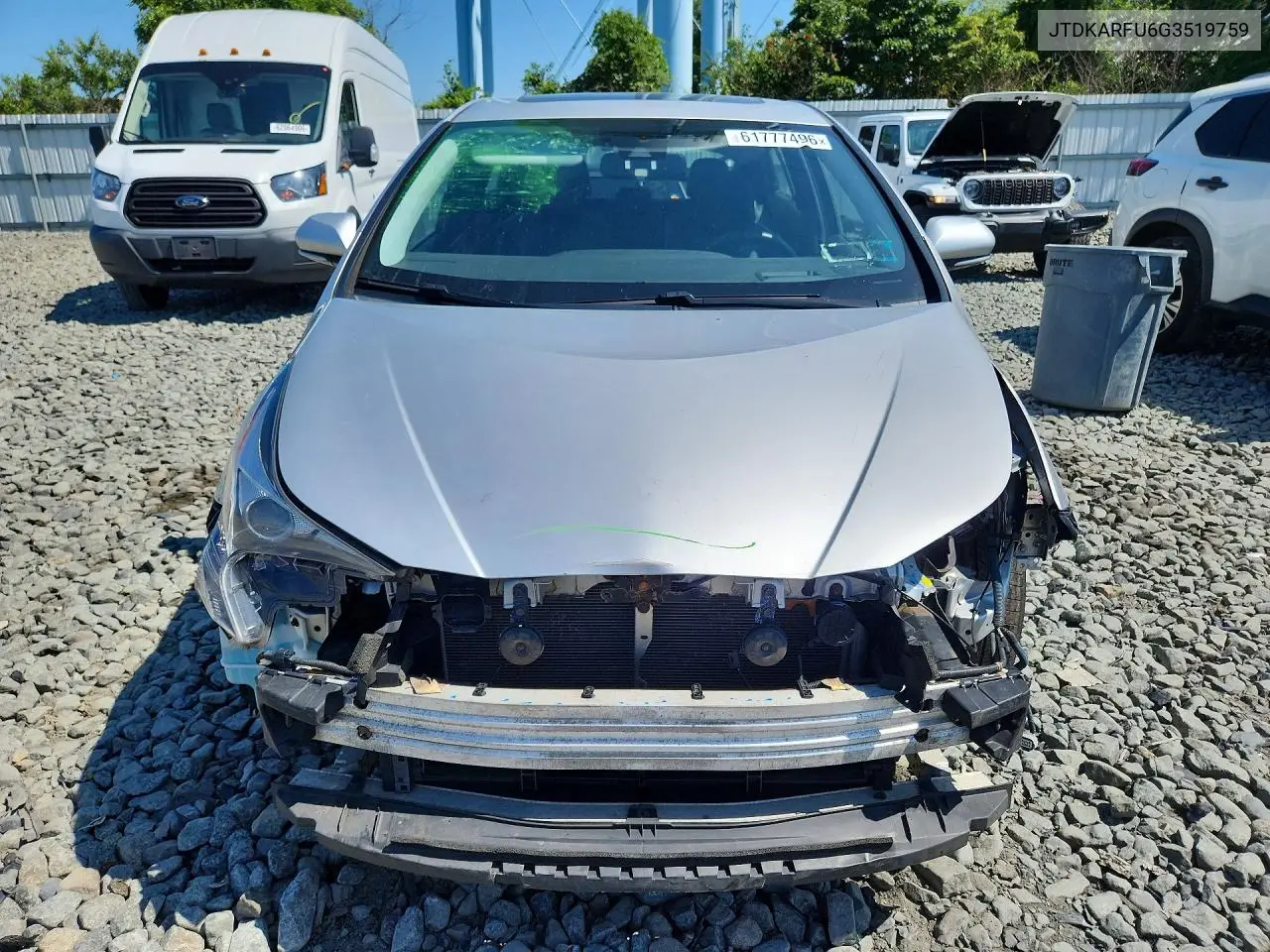 2016 Toyota Prius Four VIN: JTDKARFU6G3519759 Lot: 61777496