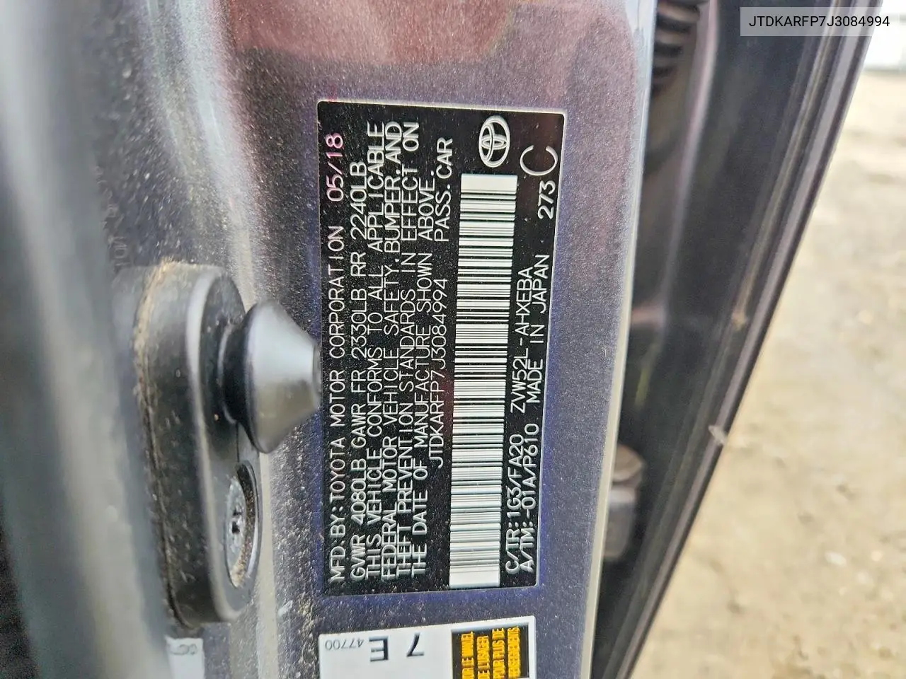 2018 Toyota Prius Prime Plus VIN: JTDKARFP7J3084994 Lot: 61521876