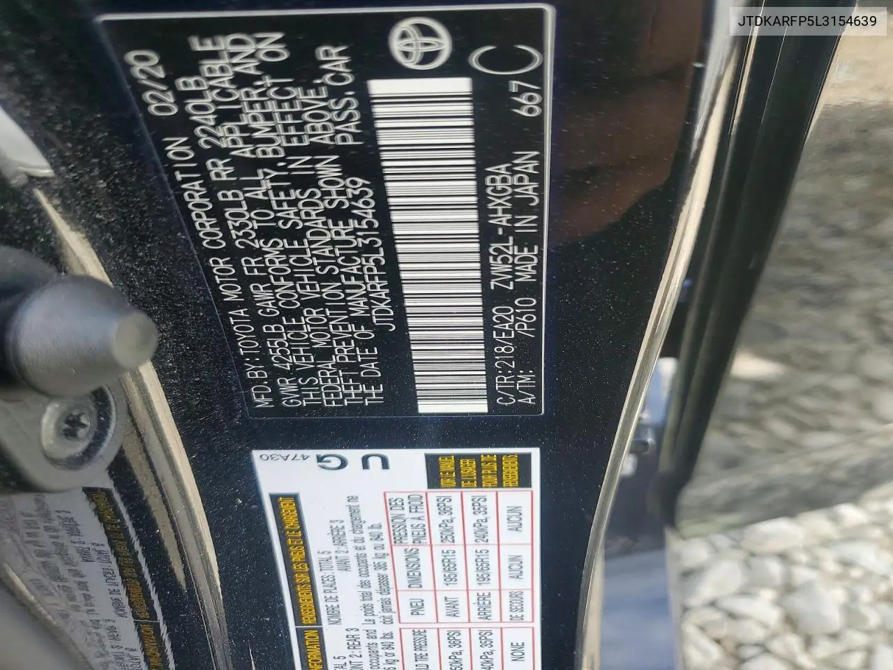 2020 Toyota Prius Prime Limited VIN: JTDKARFP5L3154639 Lot: 59162986