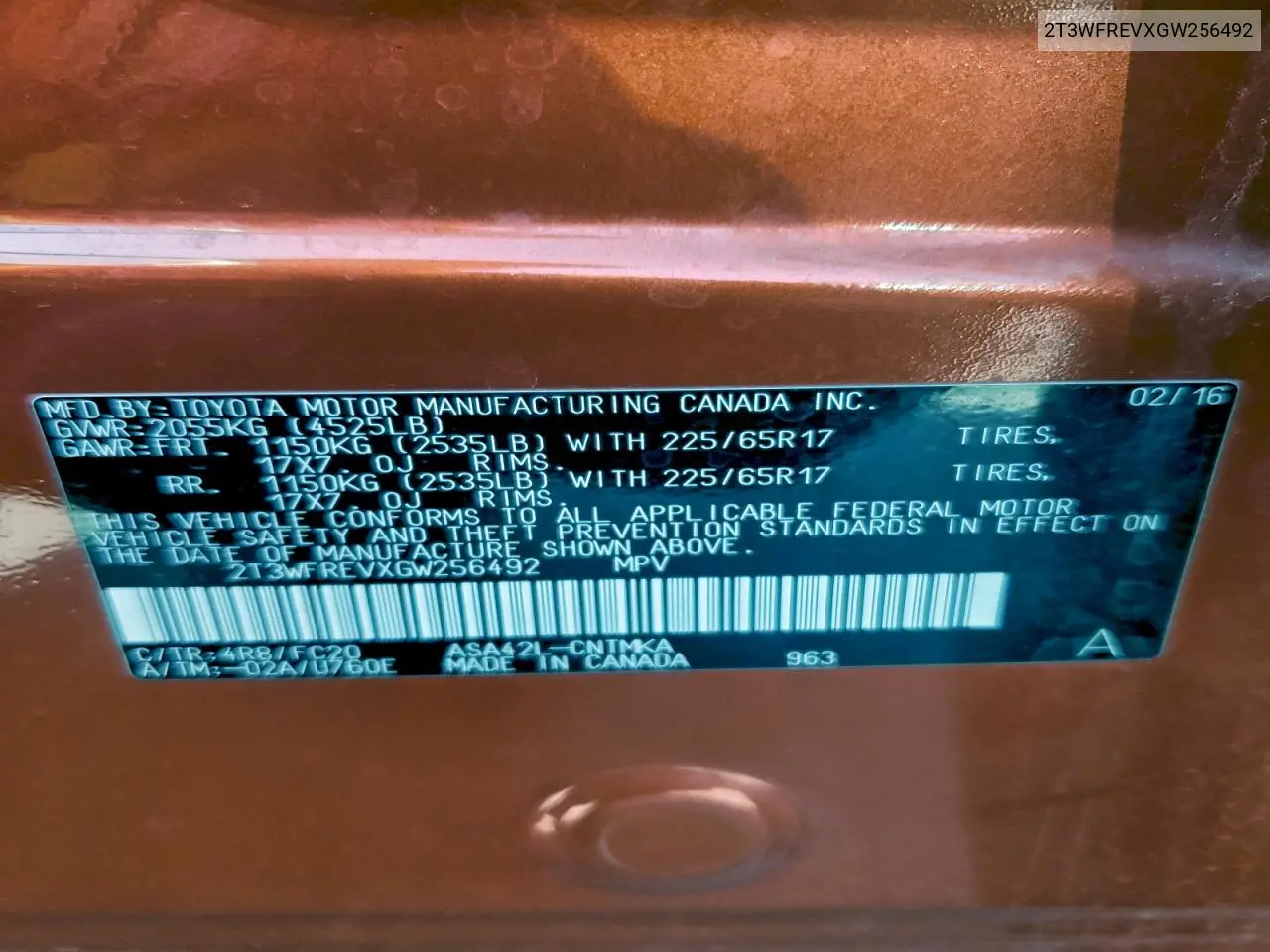 2T3WFREVXGW256492 2016 Toyota Rav4 Xle