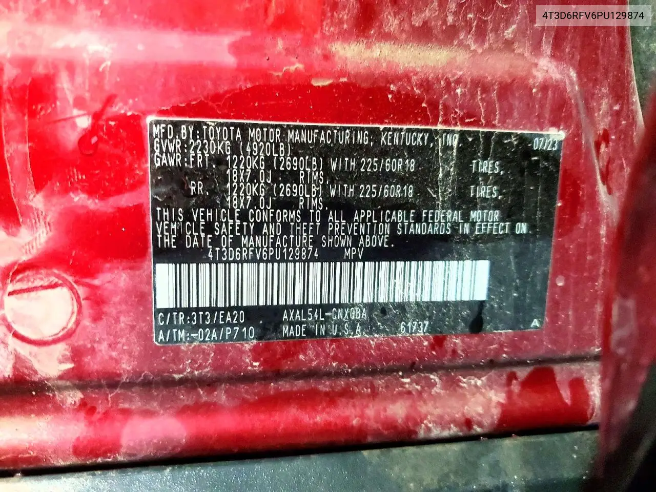 2023 Toyota Rav4 Limited VIN: 4T3D6RFV6PU129874 Lot: 60667796