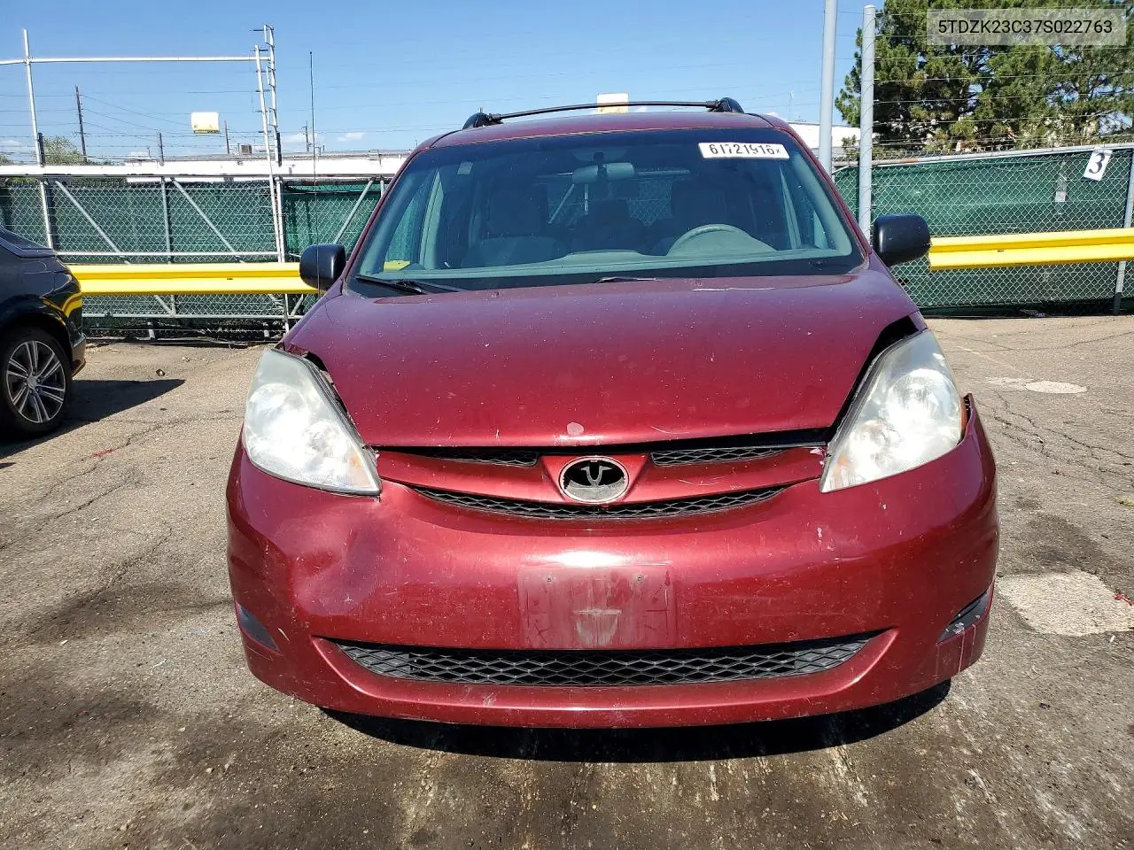 2007 Toyota Sienna Le 8-Passenger VIN: 5TDZK23C37S022763 Lot: 61721916