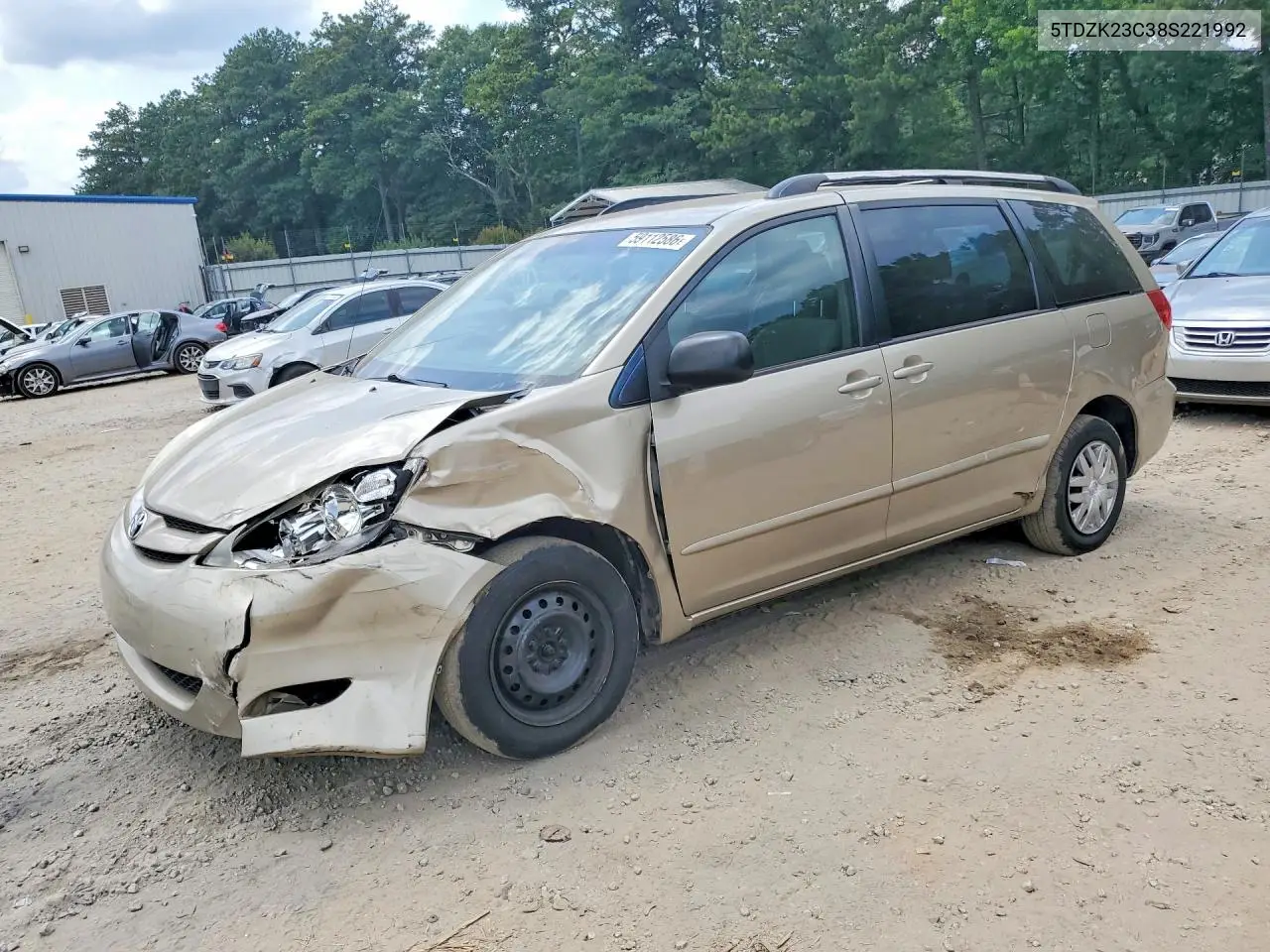 2008 Toyota Sienna Ce 7-Passenger VIN: 5TDZK23C38S221992 Lot: 59112586