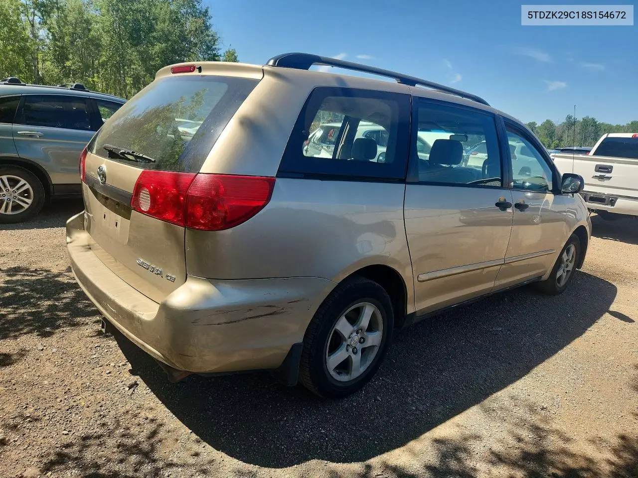 2008 Toyota Sienna Ce VIN: 5TDZK29C18S154672 Lot: 59976156