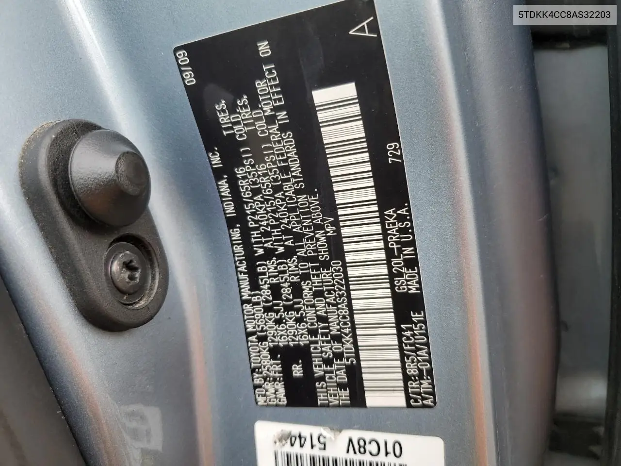5TDKK4CC8AS322030 2010 Toyota Sienna Ce