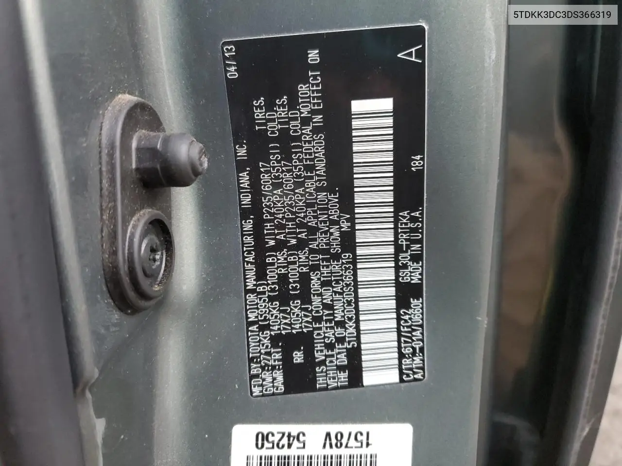 5TDKK3DC3DS366319 2013 Toyota Sienna