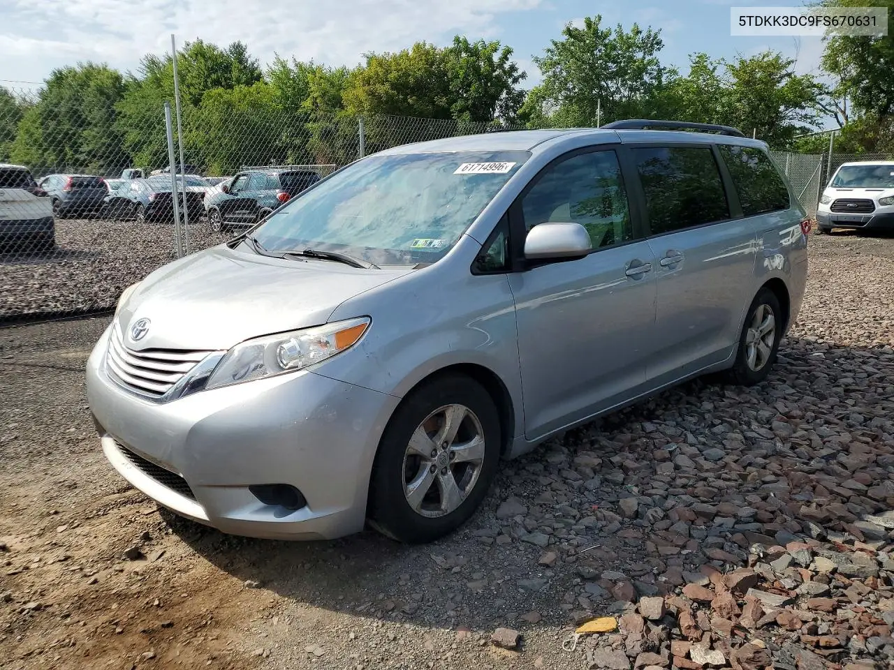 2015 Toyota Sienna Le VIN: 5TDKK3DC9FS670631 Lot: 61714996