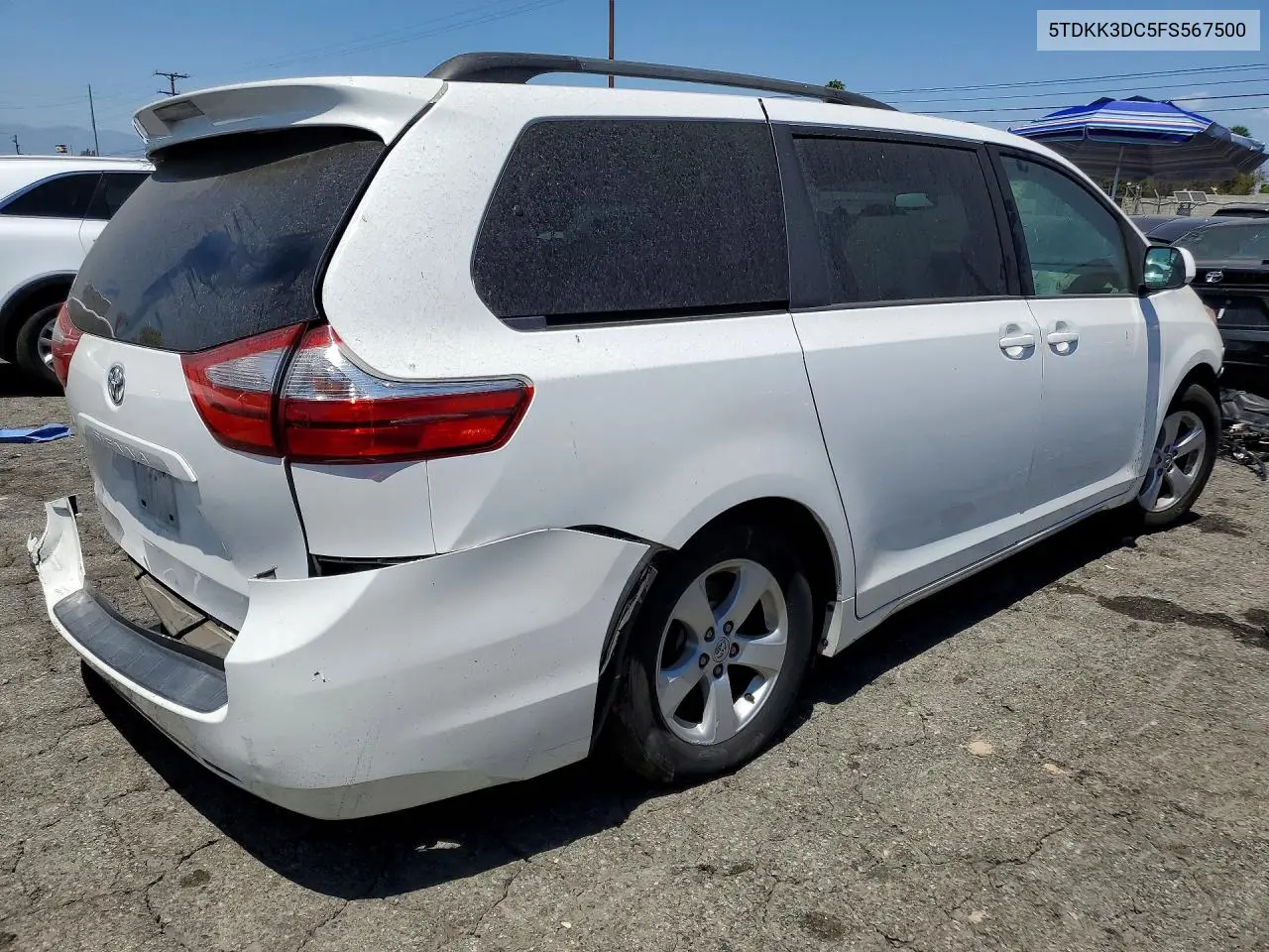 2015 Toyota Sienna Le VIN: 5TDKK3DC5FS567500 Lot: 62353226