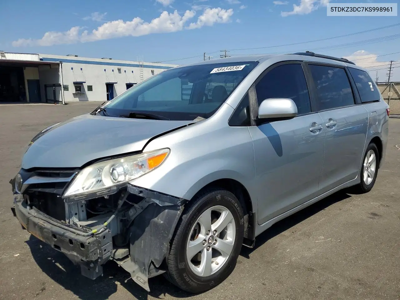 2019 Toyota Sienna Le VIN: 5TDKZ3DC7KS998961 Lot: 58434036