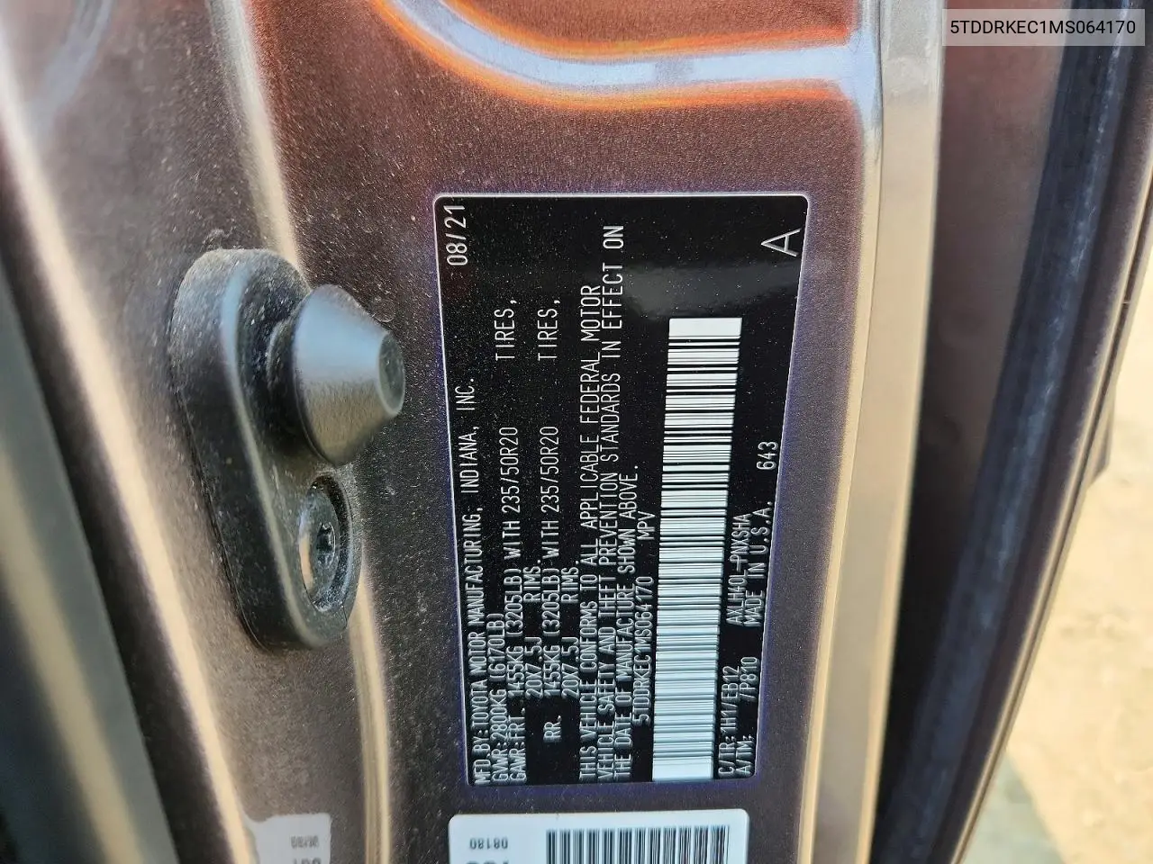 2021 Toyota Sienna Xse VIN: 5TDDRKEC1MS064170 Lot: 61356456