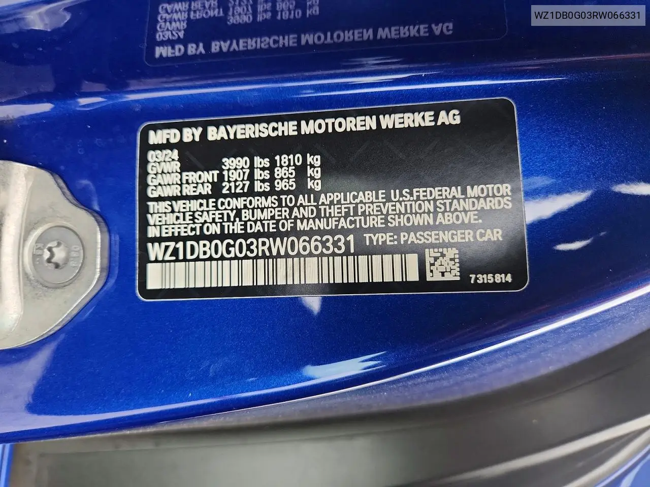 2024 Toyota Gr Supra 3.0 VIN: WZ1DB0G03RW066331 Lot: 60147466