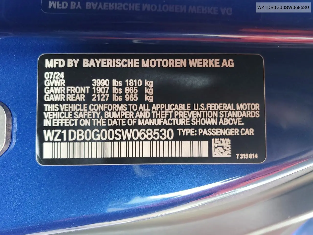 2025 Toyota Gr Supra 3.0 VIN: WZ1DB0G00SW068530 Lot: 53346066