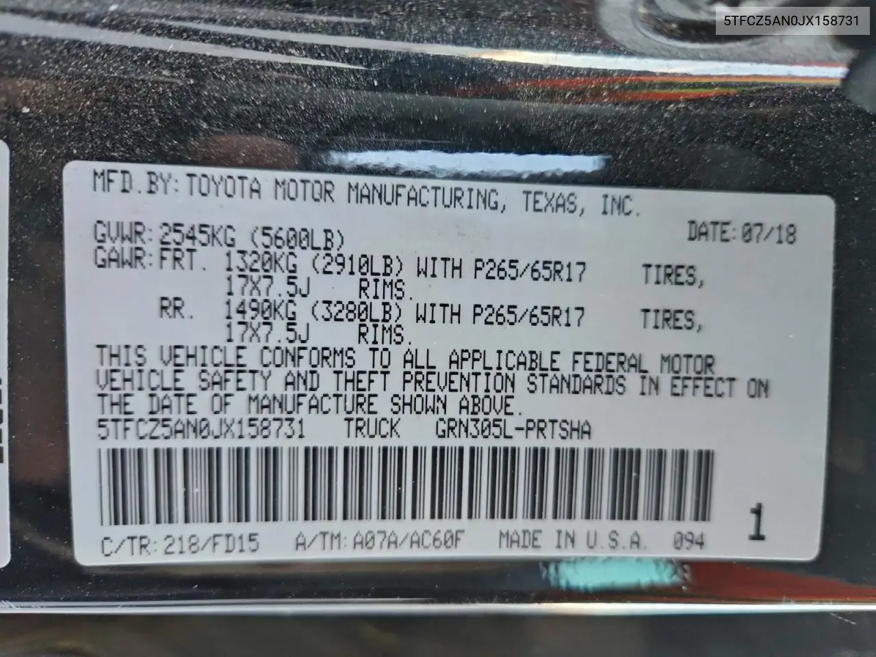 5TFCZ5AN0JX158731 2018 Toyota Tacoma Double Cab