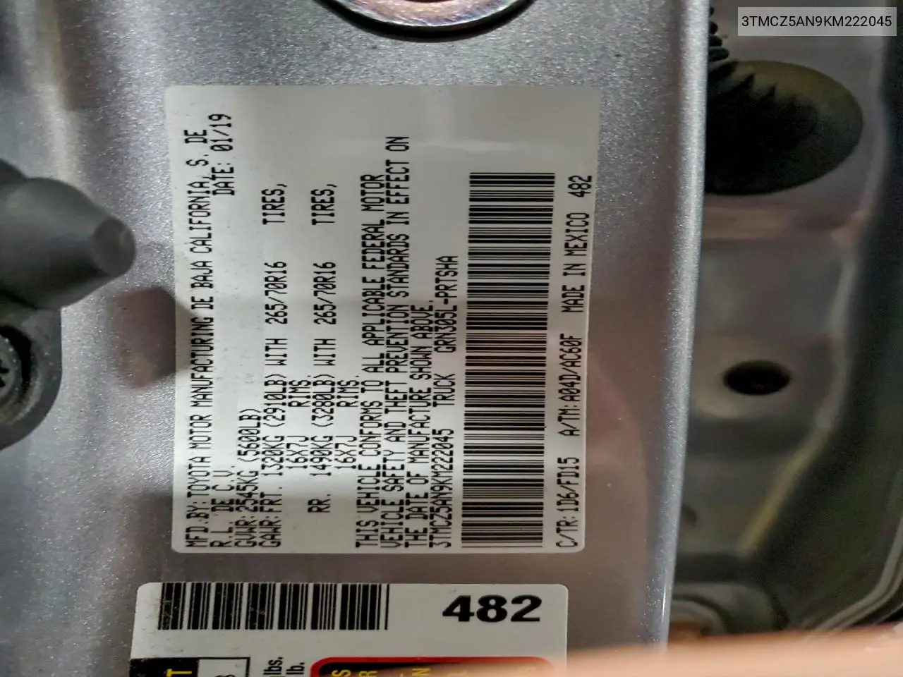 3TMCZ5AN9KM222045 2019 Toyota Tacoma Double Cab