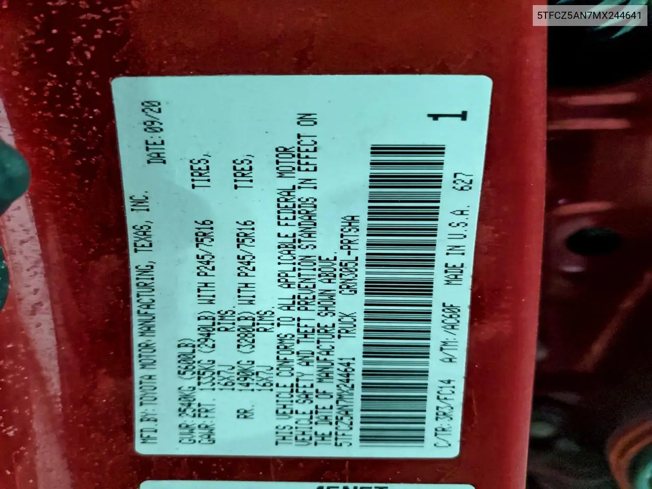 5TFCZ5AN7MX244641 2021 Toyota Tacoma Double Cab