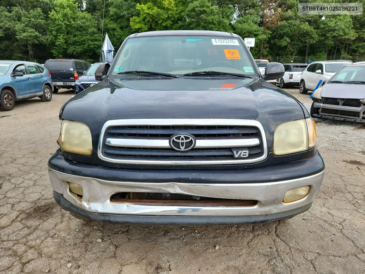 2002 Toyota Tundra Access Cab Limited VIN: 5TBBT48102S286221 Lot: 61025246