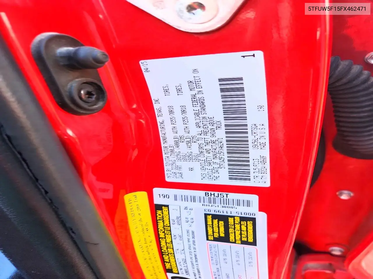 2015 Toyota Tundra Sr5 VIN: 5TFUW5F15FX462471 Lot: 56305496