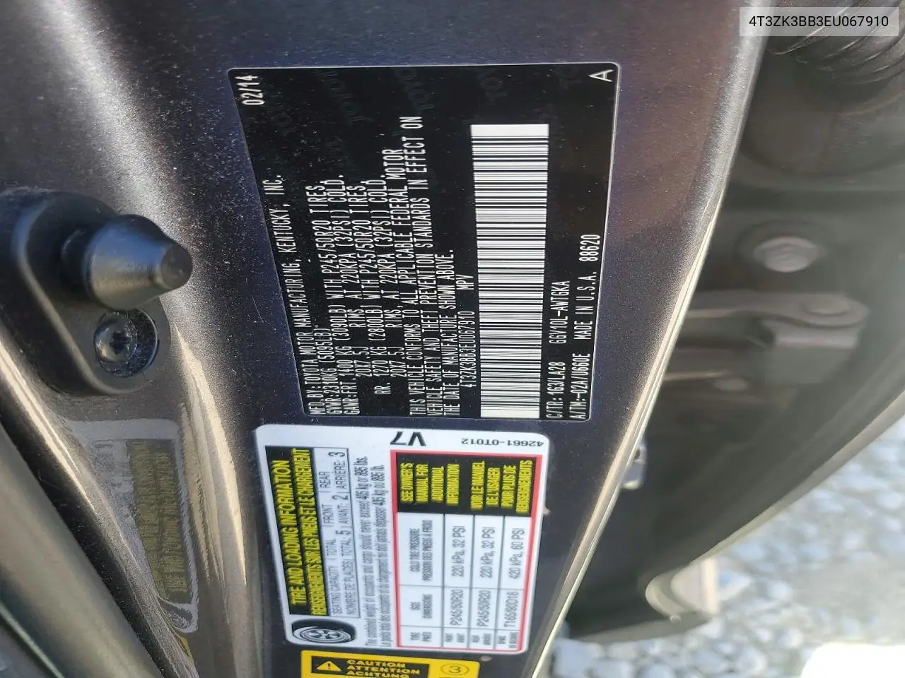 2014 Toyota Venza Xle VIN: 4T3ZK3BB3EU067910 Lot: 59111656