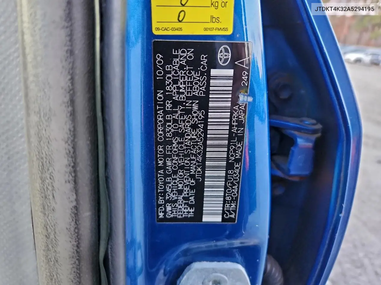 JTDKT4K32A5294195 2010 Toyota Yaris